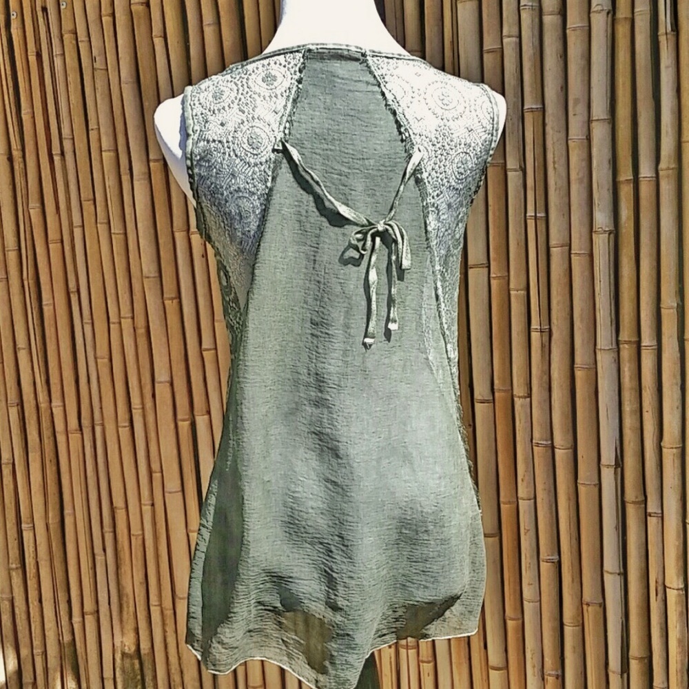 BRAND NEW SEDUZIONE Green Lace Overlay Tie Back Tunic OS - Picture 2 of 8